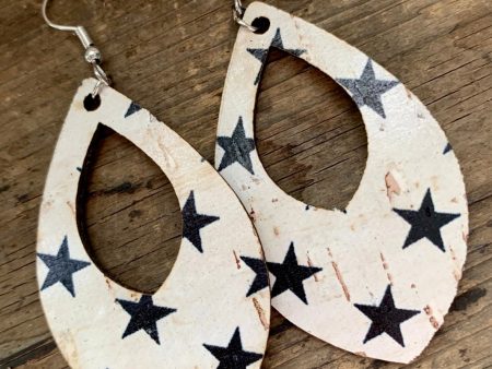 Cork Teardrop Dangle Earrings- Black & White Star Sale